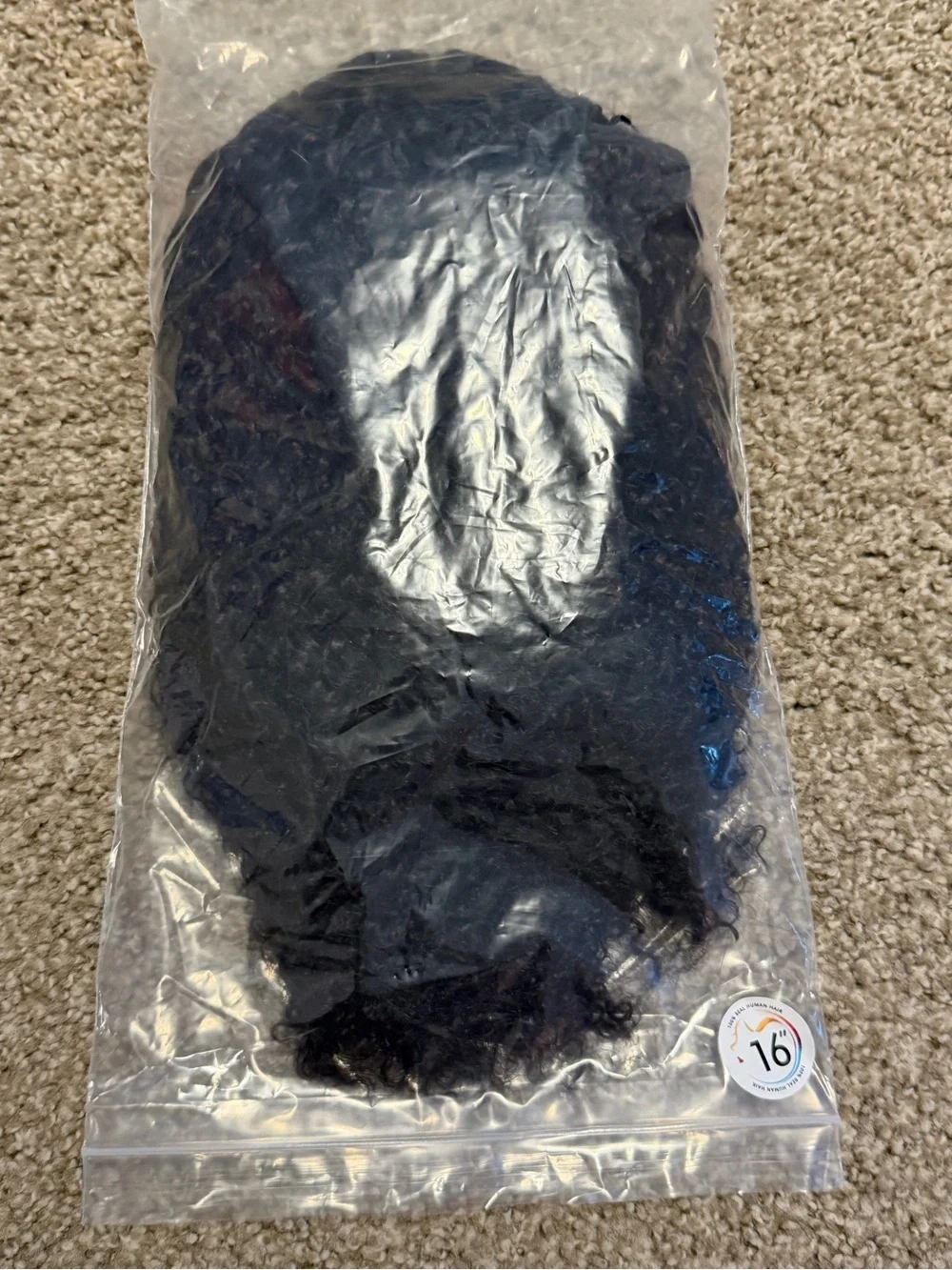 16-Inch Curly Human Hair Wig - Black